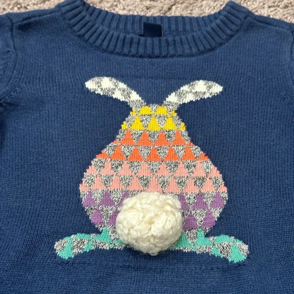 GapKids Navy Bunny Pom Pom Novelty Sweater Cottagecore Preppy S 6-7
